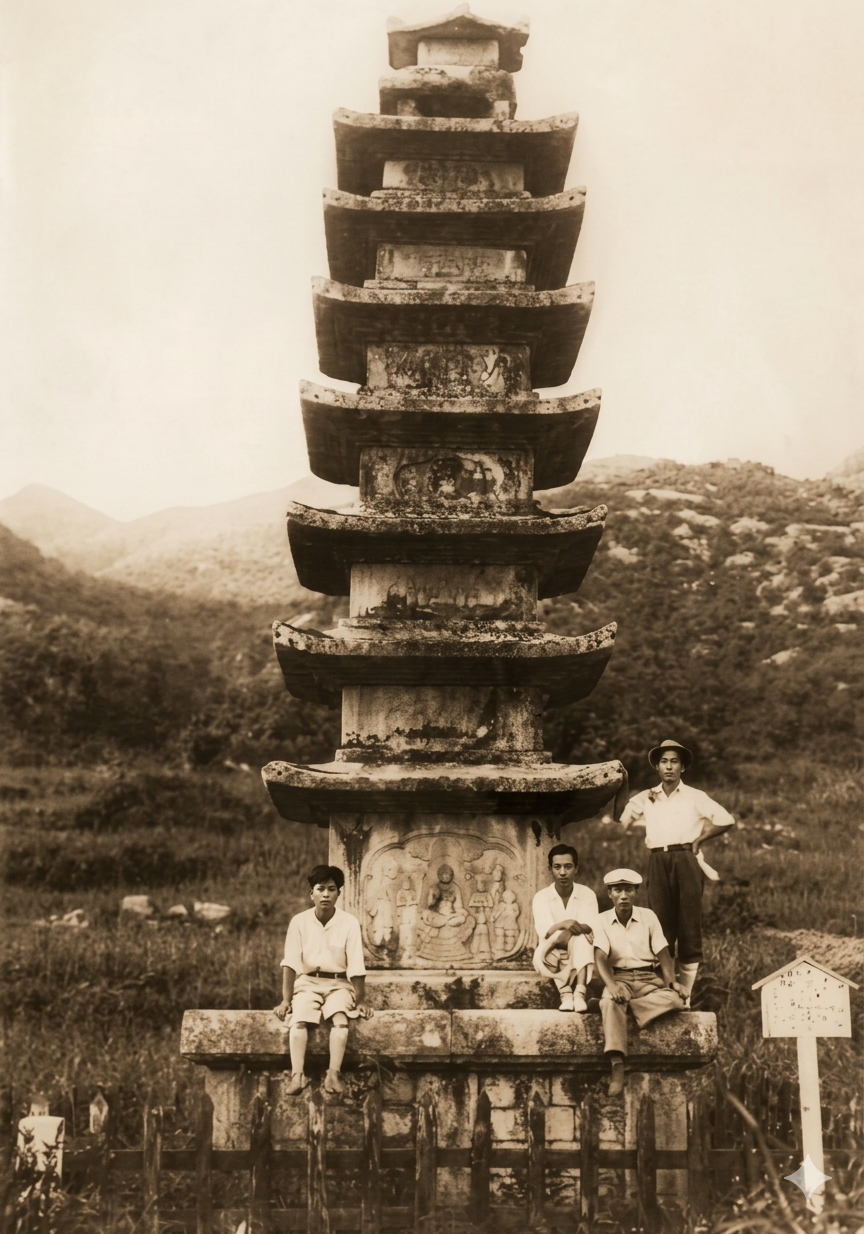 개성 헌화사 7층 석탑에서 우현과 함께(1940)