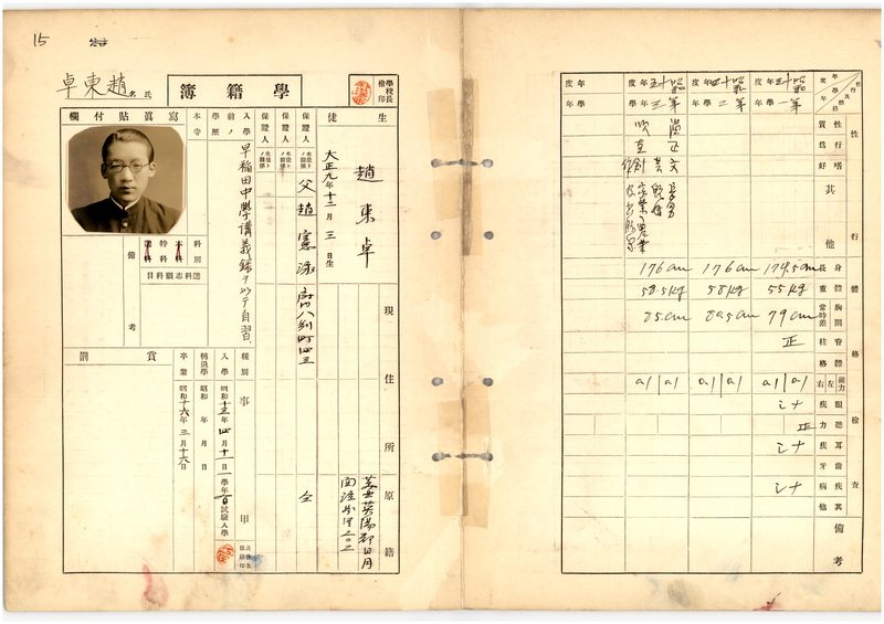 1983년 중앙불교전문학교에 입학한 조지훈의 학적부